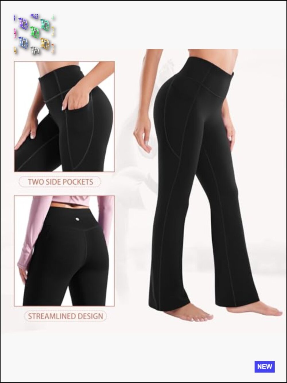 Fleece Lined High Waist Flare Leggings with Pockets Thermal Winter Yoga Pants - Picture 5 of 6